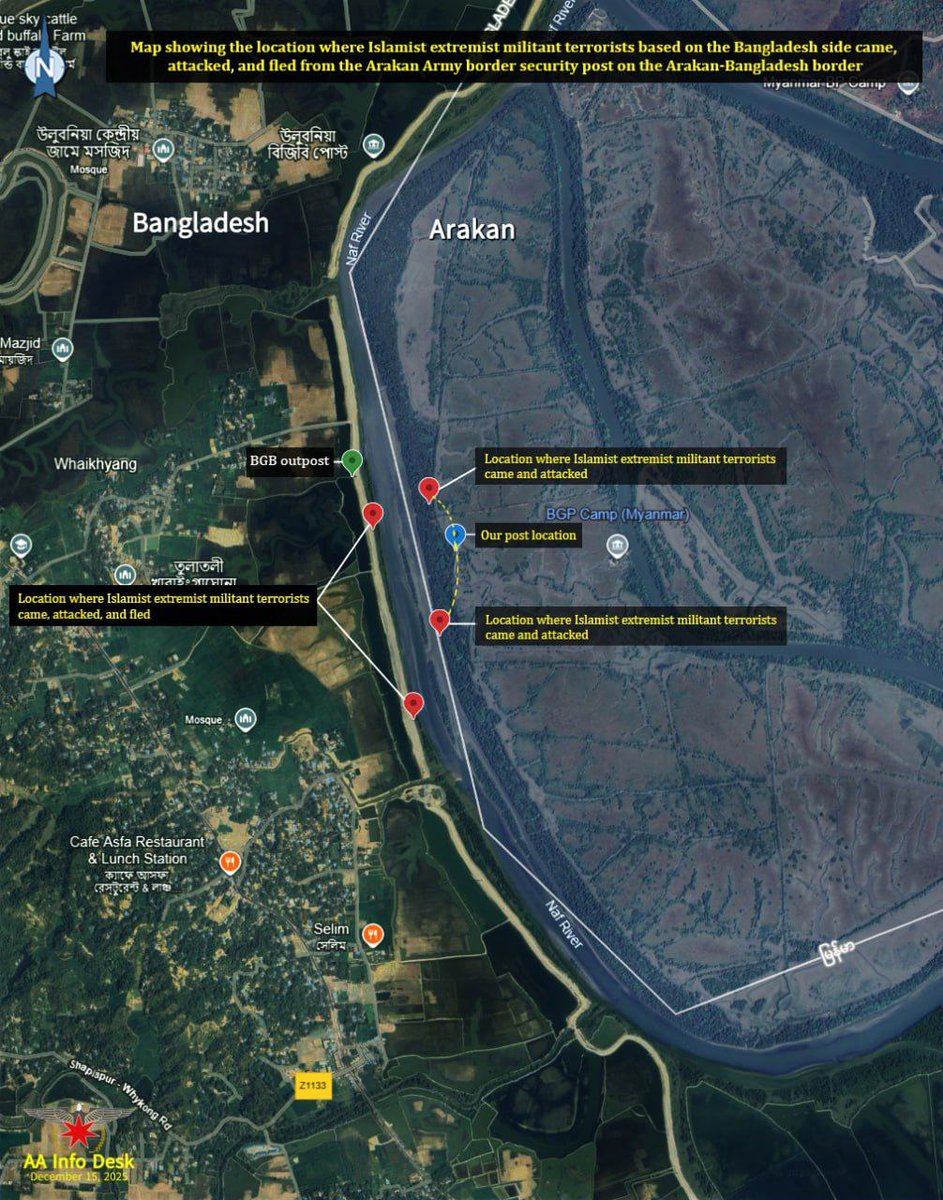 OdenHack's tweet photo. Islamist extremist militant terrorist armed group members ambushed and fired upon Arakan Army members who are performing border security duties on the Arakan-Bangladesh border and one of our border security posts, then retreated and fled back to the Bangladesh side. #terrorists https://t.co/vnLM1jfd6t