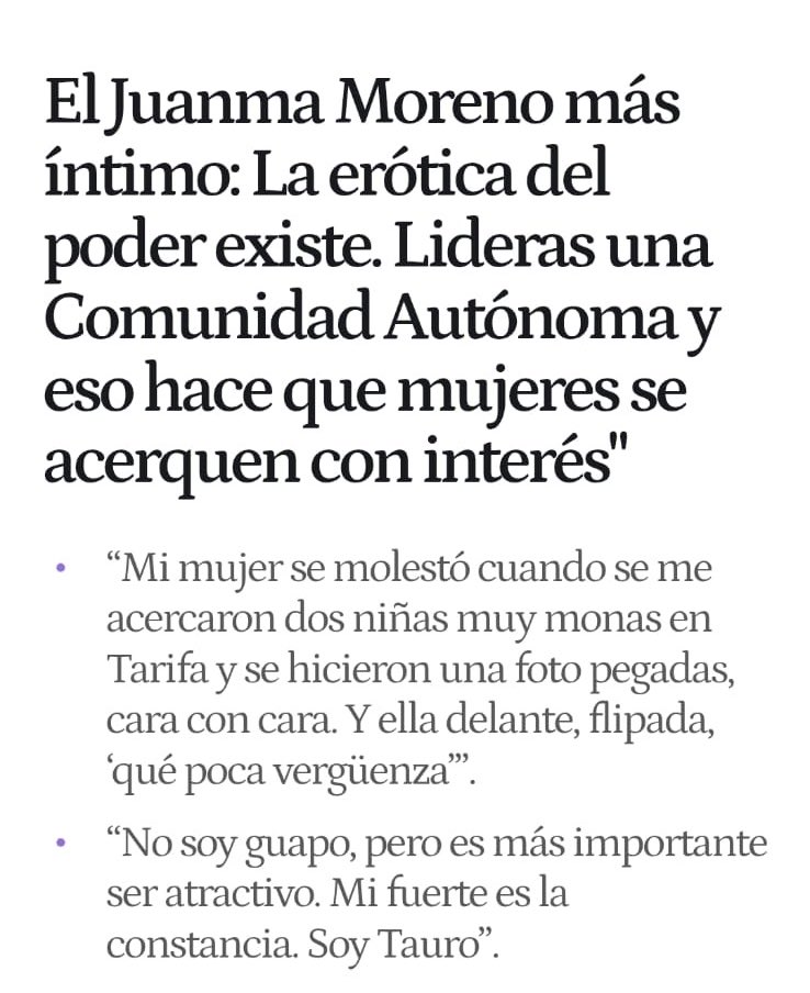 Le sale solo. 

Realmente dice lo que piensa y estoy segura de que no lo ve mal. 

Modernícese señor Moreno, modernícese. 

Y atienda a las mujeres con cáncer de mama que ha dejado tiradas por salvar su imagen, que es lo único que le importa. Usted, usted y usted.