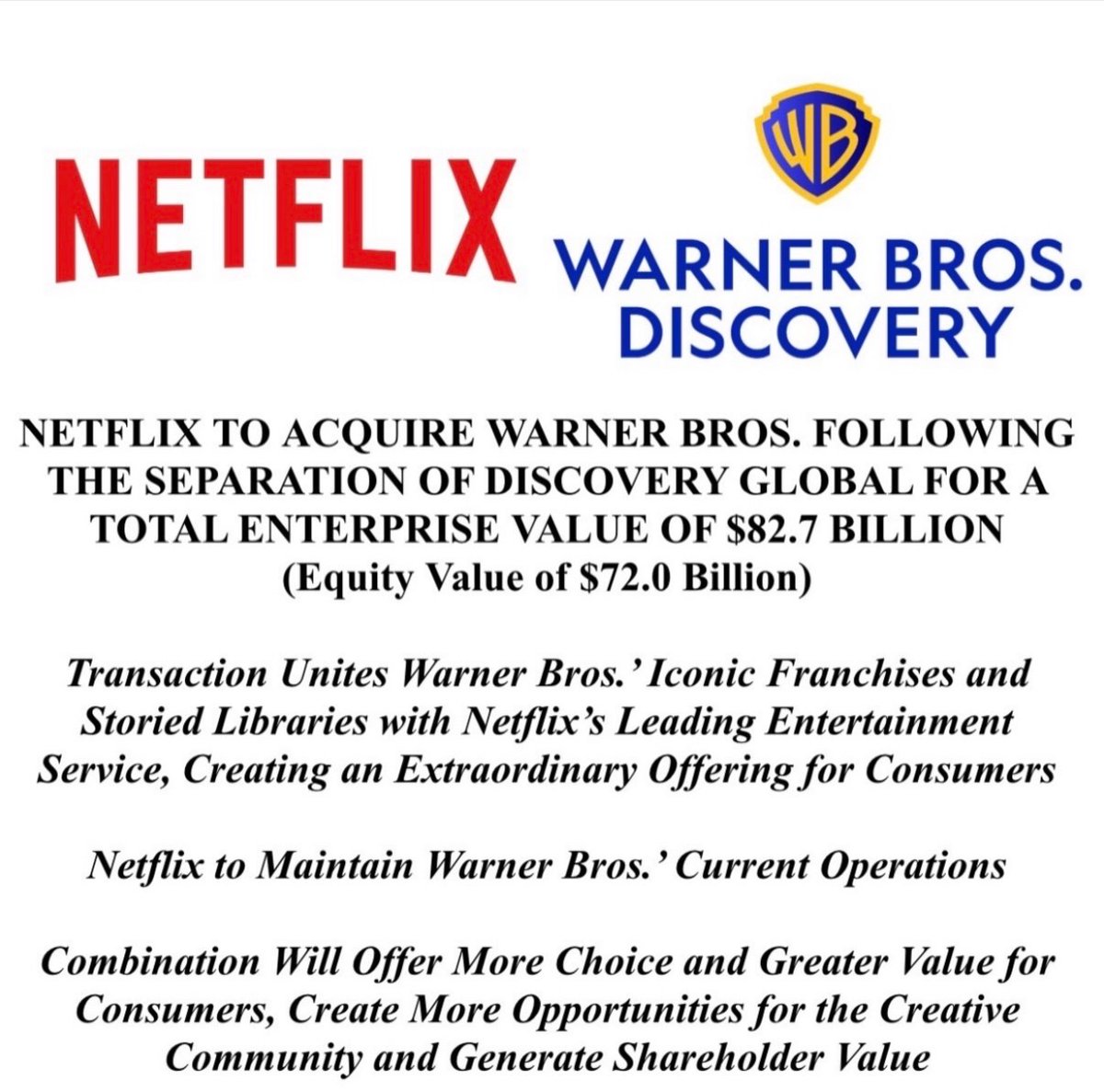 cliente_32's tweet photo. Netflix adquiere Warner Bros. Es decir ahora son dueños de:
HBO 
El universo DC
Harry Potter
Todas sus películas históricas 

No incluido:
CNN, TNT, Discovery, deportes. 

El literal plot de Succession. https://t.co/WqGVidTlmO