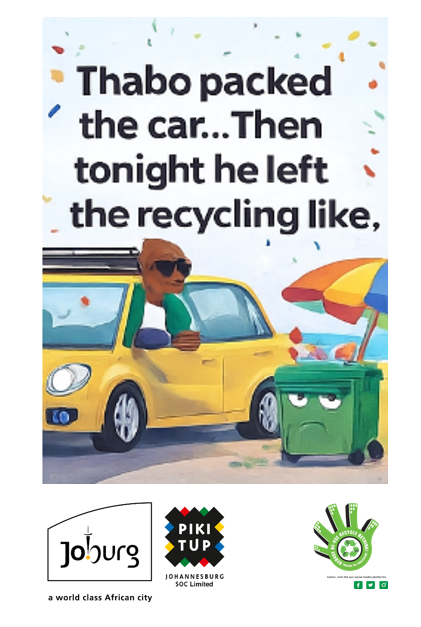 #FestiveSeaonStories - don't be like Thabo and forget the #Recycling .  Let’s make this season bright — without the litter. ✨ #FestiveSeason #JoziCares @CityofJoburgZa 🙏♻️🌍💚🧹