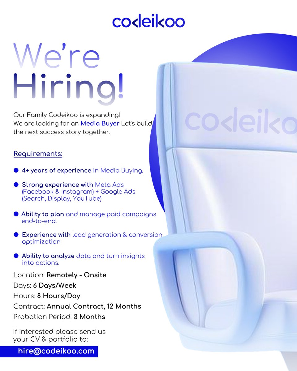 codeikoo's tweet photo. We're Hiring!
Our Family Codeikoo is expanding!

Plz use the job title {Your Name}
if interested please send us your CV &amp; Portfolio to:
hire@codeikoo.com

#Hiring #marketing #team #hr #jobs https://t.co/UYTxwB4Lro