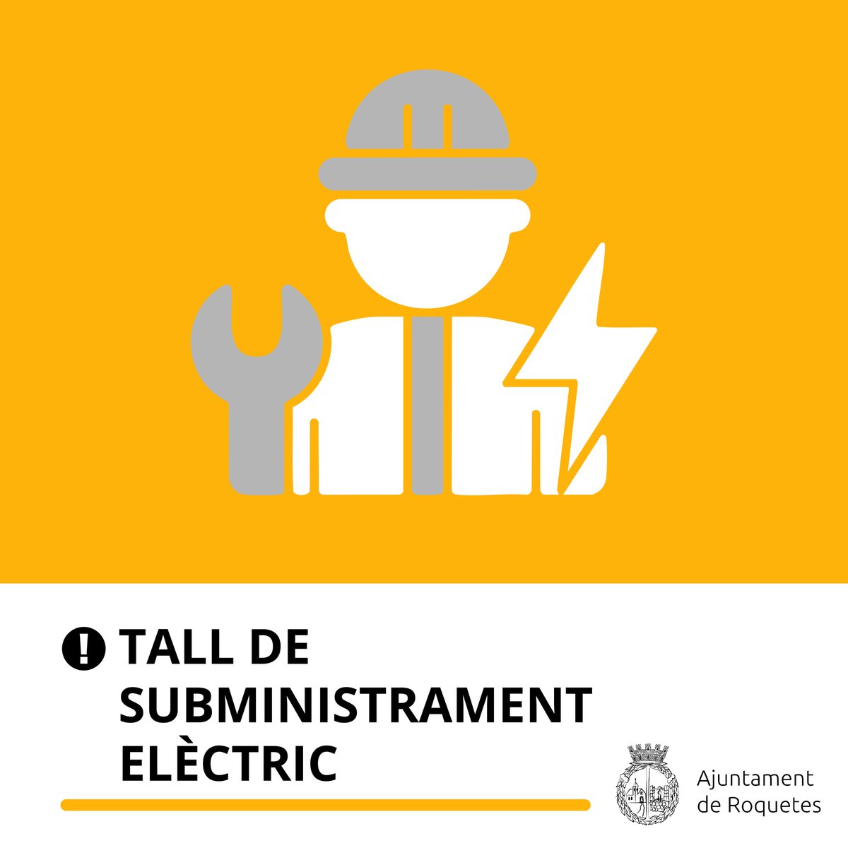⚠️ 𝗔𝗩𝗜́𝗦 | 🛠️ TALL ELÈCTRIC ⚡️

ℹ️ E-Distribució informa d'interrupcions programades, per treballs de millora a la xarxa de #Roquetes.

📆 Dimecres 1⃣7⃣ desembre
⏰ De 08.00h a 12.00h

📍 Camí i partides de Pas de Berenguer.

🙏🏼 Disculpeu les molèsties❗️