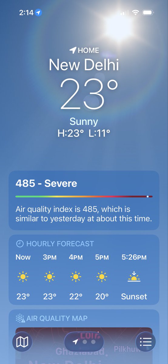 amanchahal792's tweet photo. New Delhi under clear skies, but the air tells a different story.
AQI at 485 (Severe) — breathing this is a health risk for everyone, not just the vulnerable. Sunshine doesn’t mean safety. We need urgent action, not excuses. 🌫️ #DelhiAQI #AirPollution #PublicHealth @delhigovt https://t.co/PElTLgmxmx