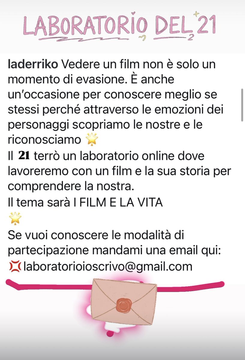 laboratorio I FILM E LA VITA.
Per informazioni: laboratorioioscrivo@gmail.com