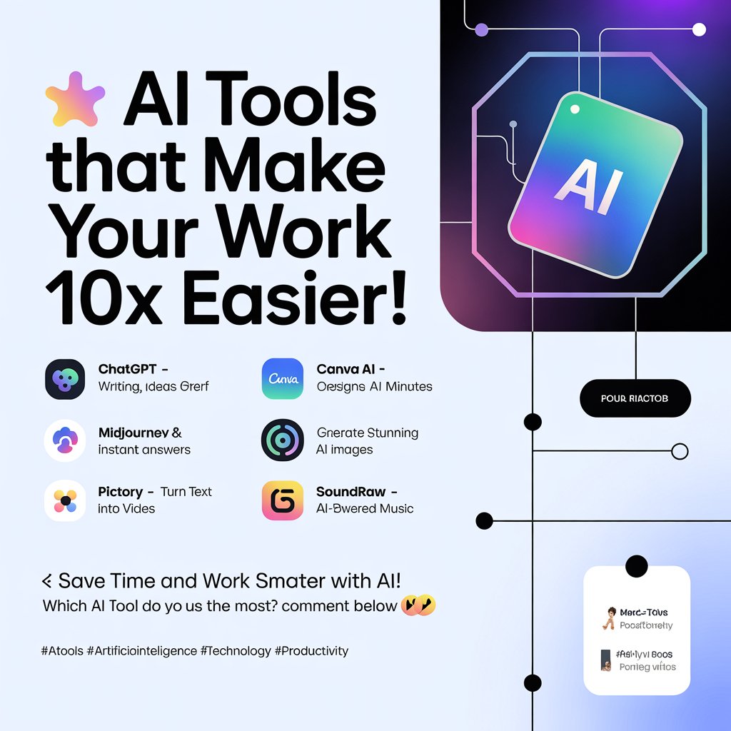 MetaStackhub's tweet image. 🚀 AI Tools That Make Your Work 10× Easier (2025)

Using the right AI tools can save time, boost productivity, and reduce stress. Here are some powerful AI tools that help you work smarter, not harder 👇