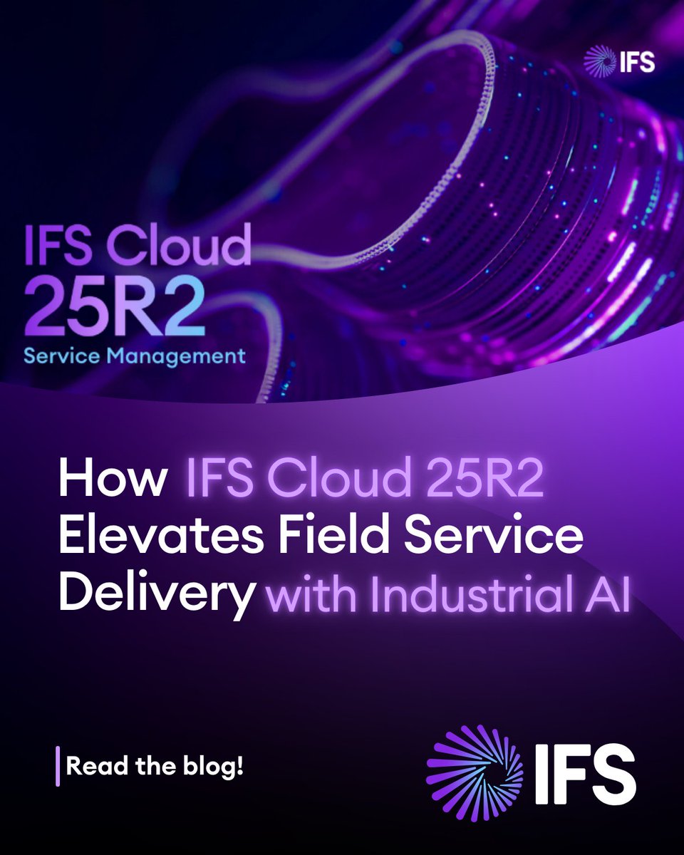ifs's tweet photo. Smarter Service Starts Now: Meet IFS Cloud 25R2
In this blog, Jeremy Harpham, Senior Product Marketing Manager – Service Management at IFS, explores how the latest release transforms service delivery.
👉https://t.co/KN3sDPtU27
#IFSCloud #FieldServiceManagement #IndustrialAI https://t.co/xzJuLqpwal
