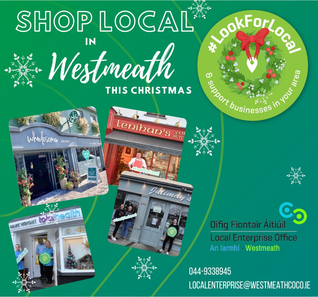 WestmeathLEO's tweet photo. Make a difference this Christmas by choosing to #ShopWestmeath 

Shopping local helps create jobs, strengthen the local economy and is better for the environment!

#LookforLocal #ShopLocal https://t.co/duelY9P7Dp