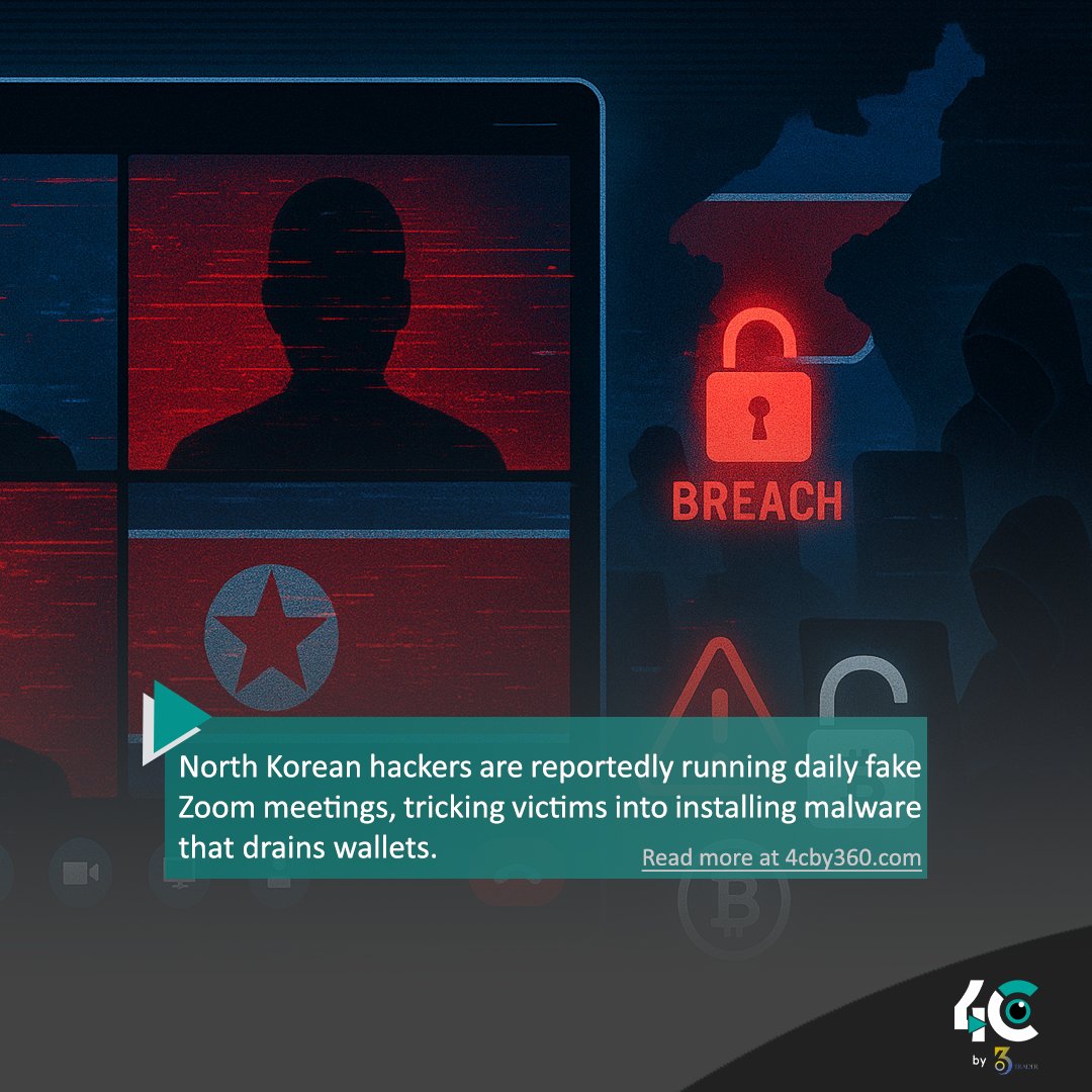 4cby360's tweet photo. 🚨 New crypto threat alert.
North Korean hackers are reportedly running daily fake Zoom meetings, tricking victims into installing malware that drains wallets and private keys.
https://t.co/rv3EKtylPO
#Crypto #FraudAlert #CyberSecurity #CryptoSafety #Web3 #ZoomScam #DigitalAssets https://t.co/PCIuTBs9U3