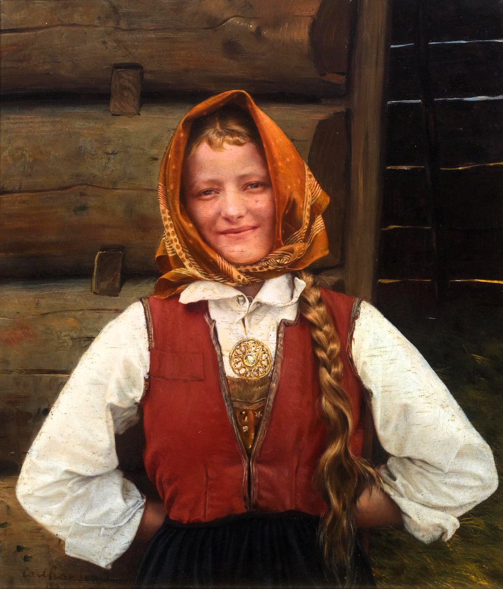 "Mujer joven con traje rural",  del pintor noruego Carl Fredrik Sundt-Hansen (1841-1907).