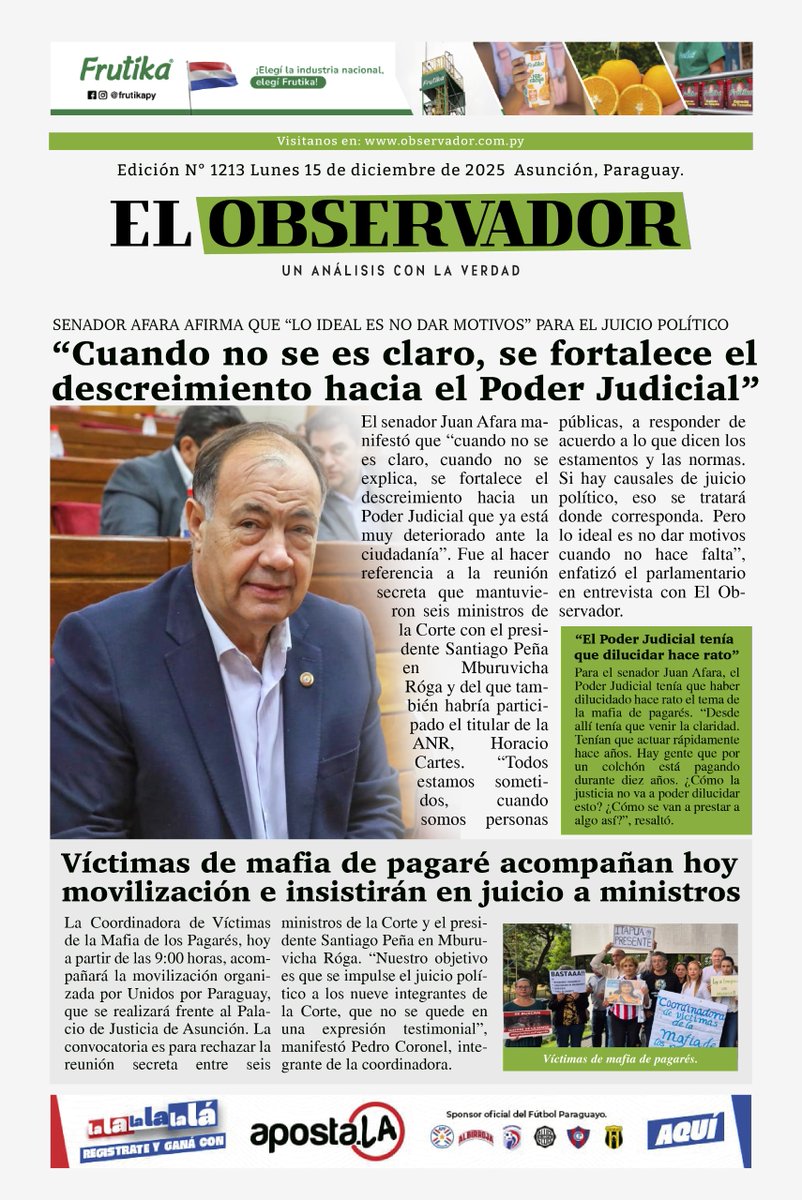 robertoperezpy's tweet photo. 📰Tapa de los principales diarios

🇵🇾Lunes, 15 de diciembre

😎¡Buenos días!
#PPpy #650AM https://t.co/VC511lWhDm