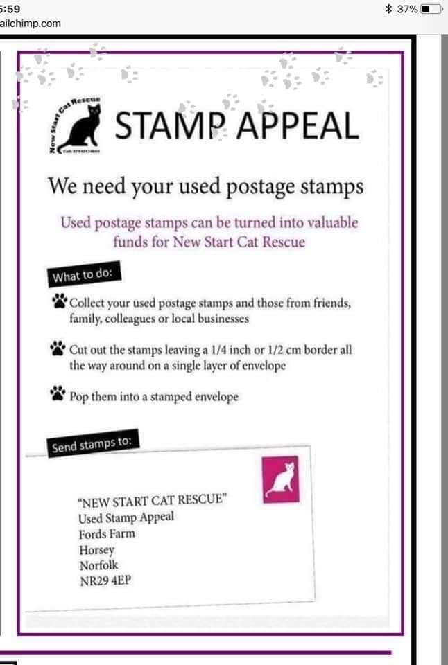 newstartcats1's tweet photo. Good morning everyone 💜😻🐾

A little reminder to save your stamps &amp; send to the address below to help raise funds for us 💌

Thank you 😻 https://t.co/qDGQQ1hNIe