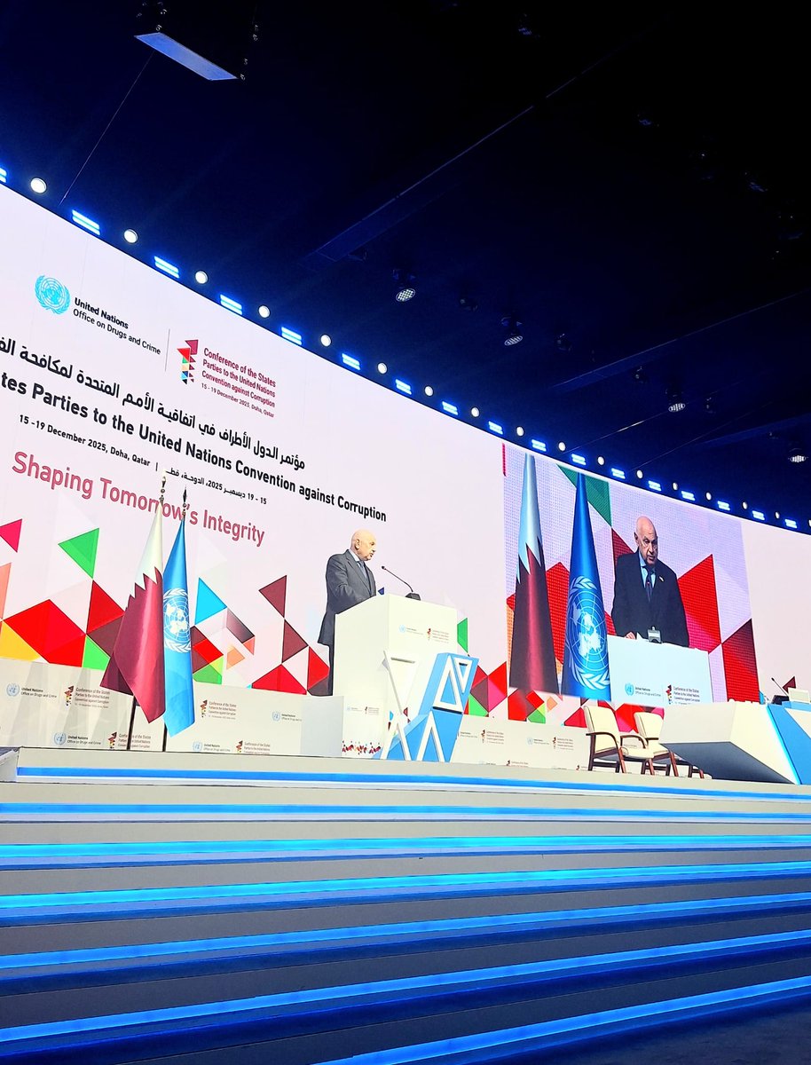 ItalyUN_Vienna's tweet photo. Min. of Justice Carlo Nordio guides the 🇮🇹 delegation @ 11th #UNCAC #COSP in Doha, Qatar, bringing together 192 countries. In addressing the plenary he emphasized the importance of effectively combating new forms of corruption, particularly those related to organized crime. https://t.co/yU9eIE5agO