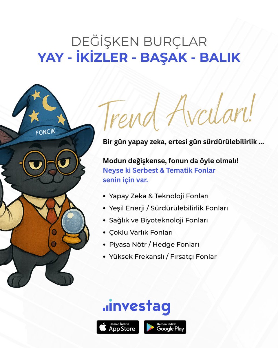 Fonçik ile fonlar burçlara ayrıldı; karakterin hangi fon kategorisine yatkın, birlikte keşfediyoruz.

Hangi fon sana daha uygun bilmiyorsan, fon dünyasında rotanı Investag ile çiz.

Şimdi İndir: investag.onelink.me/iGsh/3xl3zubi