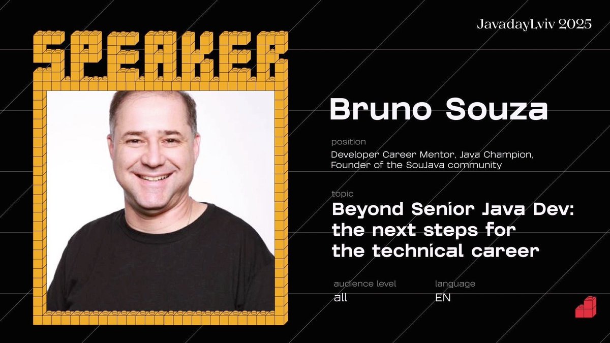 Javadaylviv's tweet image. Talk “Beyond Senior Java Dev: the next steps for the technical career” by Bruno Souza Developer Career Mentor, Java Champion, Founder of the SouJava community.
youtu.be/bQOgbk2VRI0 
#javaday #lviv #javadaylviv  #javadaylviv2025