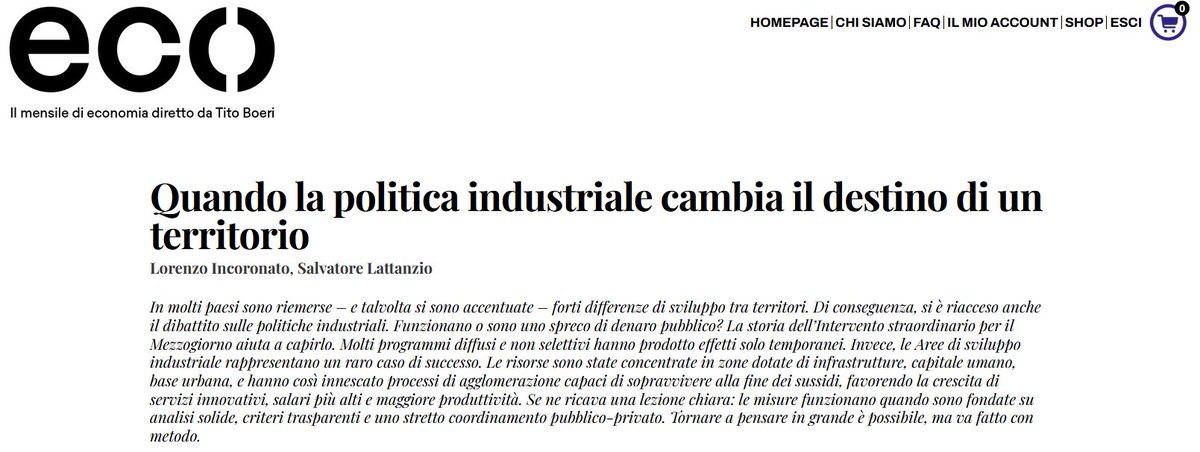 salva_lat's tweet photo. Le politiche industriali locali fuzionano? E a quali condizioni?

Ne scriviamo su #rivistaeco con @l_incoronato, sulla base delle lezioni del passato, in particolare della Cassa per il Mezzogiorno, troppo spesso giudicata solo come uno spreco di risorse.

https://t.co/1zZ8pIcfyp https://t.co/Mwk5NYRIiq