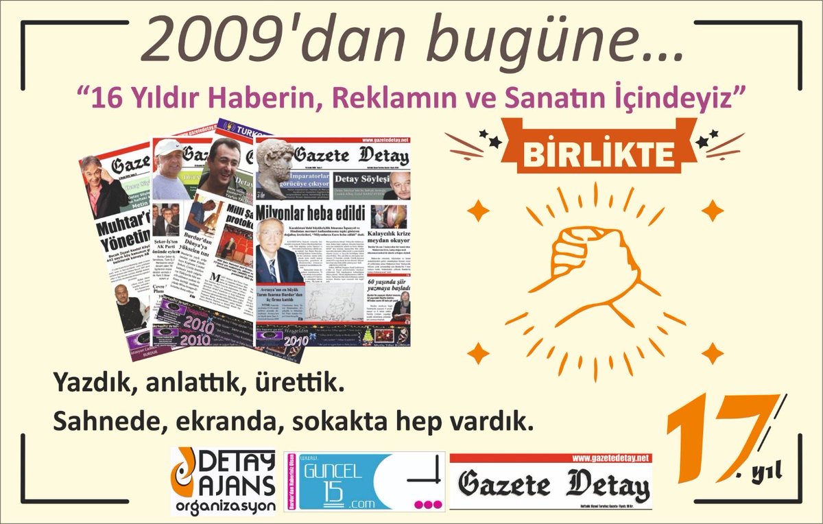 16 Yıldır Birlikteyiz. 
2009’dan bugüne…
Haberle başladık. Büyüdük, dönüştük.
Reklamda, dijitalde, sahnede üretmeye devam ettik.
Haberin, Reklamın, Sanatın ve Üretimin İçindeyiz.
İyi ki varsınız ❤️ Birlikte Nice 16 yıllara!