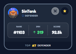 sinta_1521's tweet photo. SinTank went back from being a Defender since yesterday. He is currently Top 7 as Defender in @Moku_HQ Mayhem Pre-season. Still hoping he can do better. Let's go!

Thanks to @0xBotto 's  https://t.co/p149KgbWxK It's easier to monitor SinTank. 

LFG!

#MFWB 
#MokuFWB https://t.co/1jVw2DtoYH