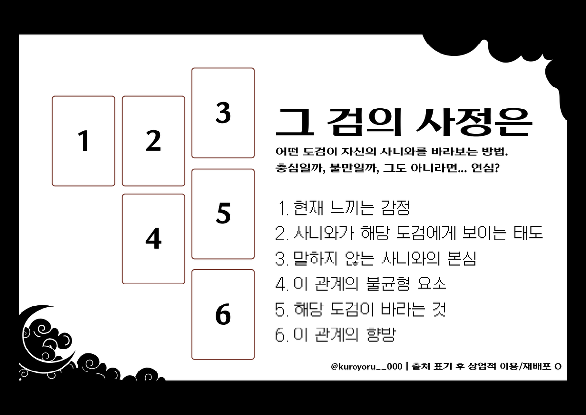 kuroyoru__000's tweet photo. 도검난무 기반 자작 타로 스프레드 [그 검의 사정은]과 [부서진 칼날]을 배포합니다.

출처 미표기, 수정 X 상업적 이용 O 
사용료는 RT와 마음! 자유롭게 즐겨주시면 감사하겠습니다...!! >//< https://t.co/y8Td5kkEoy