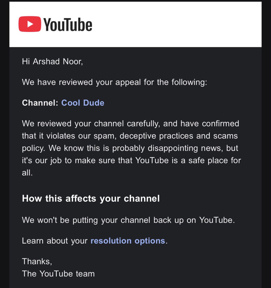 PureFusion7's tweet photo. My #YouTube channel (CoolDude101) has just got banned and removed, I did an appeal and after almost 16 minutes I got a negative answer from @TeamYouTube . So ai kindly request them here to reviewit and put my channel back on YT #Youtube @TeamYouTube @YouTube @YouTubeCreators https://t.co/WMC4dVMHUD