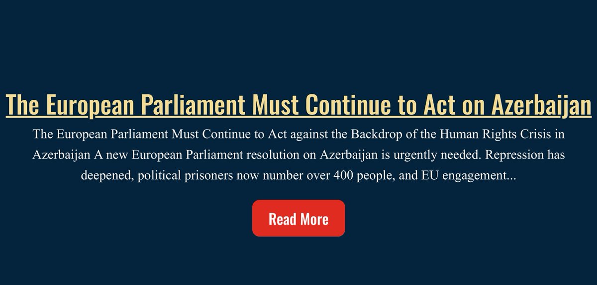 The European Parliament is to debate a new resolution on the human rights crisis in Azerbaijan this week 🇪🇺⚖️🇦🇿

<a href="/Europarl_EN/">European Parliament</a> should use it to adopt benchmarks aimed at fixing a roadmap for the Commission and EEAS’ engagement with Azerbaijan

➡️ Learn more free-anar.site/the-european-p…