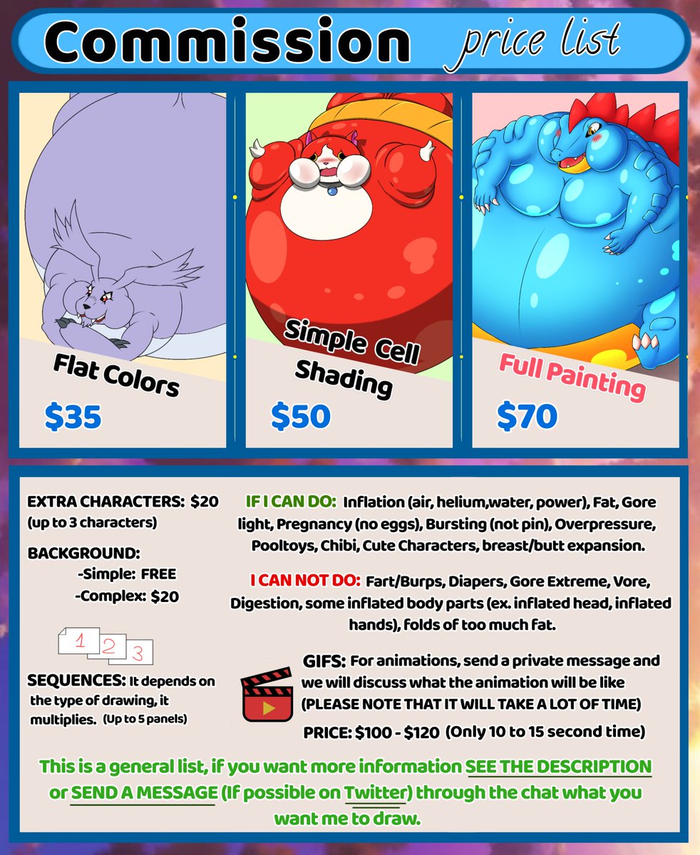 Sea_DragonBomb's tweet image. 📱It's time, so here's the price list for 2025.
I'm opening commissions that will run until the end of January next year.
📨As always, send me a private message, and I'll let you know if I can do it or not.
#commissionsopen #inflationart #belly_inflation