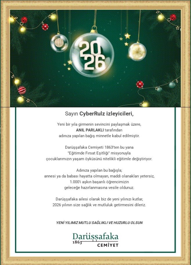 Her sene olduğu gibi izleyicilerim ve kendim adıma <a href="/Darussafaka/">Darüşşafaka Cemiyeti</a> cemiyetine bağışımızı yaptım. Durumu olanları da bağış yapmaya davet ediyorum