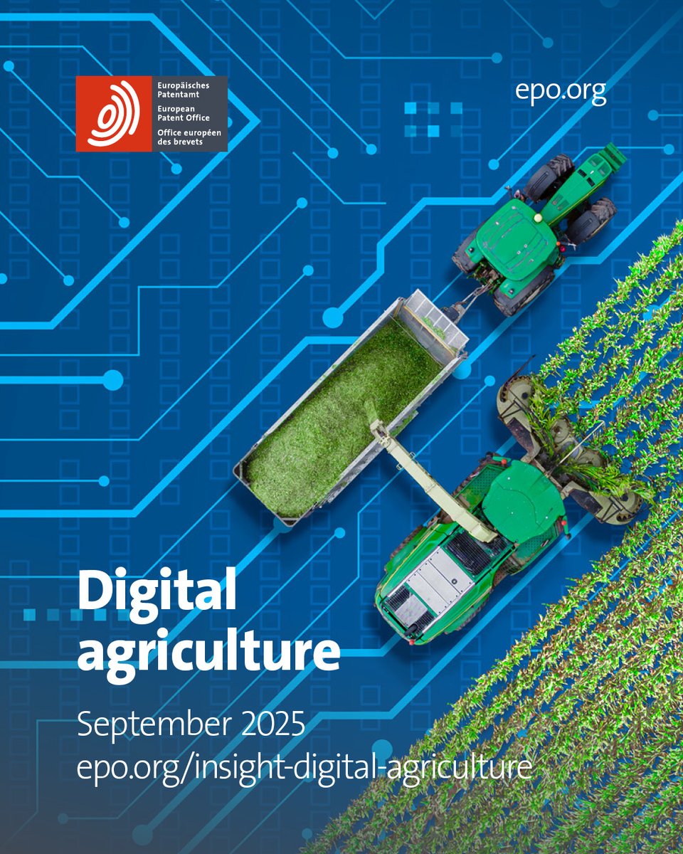 EPOorg's tweet image. 🌾 270 000 inventions shaping #DigitalAgriculture  
🌍 400 000+ patent applications 
 
📊 A global picture of how digital tools are transforming farming. 

Explore the report 👉 epo.org/insight-digita… 
 
#EPOStudy