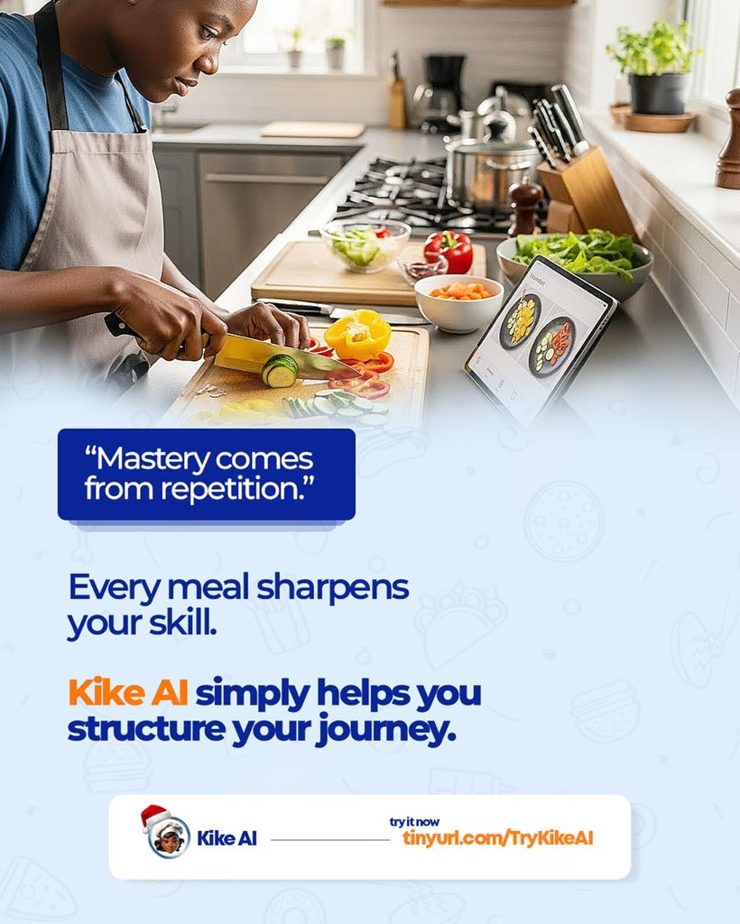 myKikeAI's tweet image. Every great cook is built one meal at a time. 🍽️
With each try, you learn, improve, and gain confidence and Kike AI is there to keep things organized, simple, and stress-free along the way.

Cook. Learn. Grow.
Try Kike AI today.
👉 tinyurl.com/TryKikeAl
#KikeAI #SmartCooking