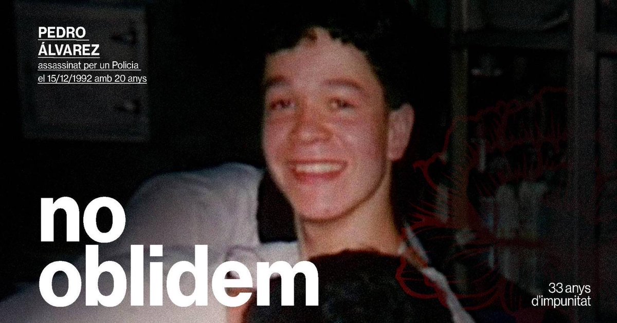 Fa 33 anys Pedro Álvarez era assassinat d’un tret per un policia nacional. Més de trenta anys en què no s’ha fet justícia. 

Contra la repressió i la impunitat policial, la nostra classe mai oblida!