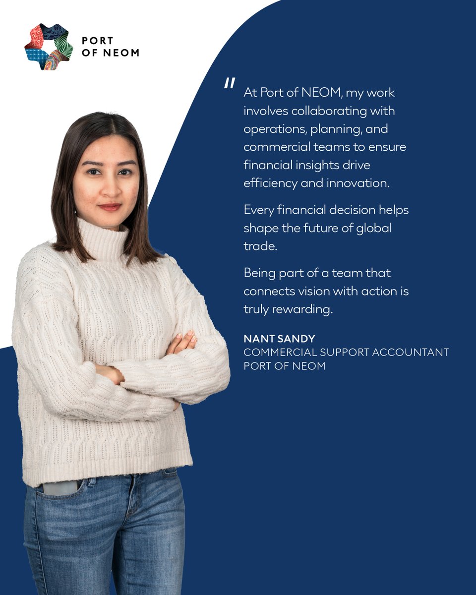 NEOMOxagon's tweet image. At Port of NEOM, Sandy turns numbers into strategy. 

As an Accounting Professional, she ensures financial insights drive efficiency and innovation across our operations.

#PortofNEOM #Oxagon