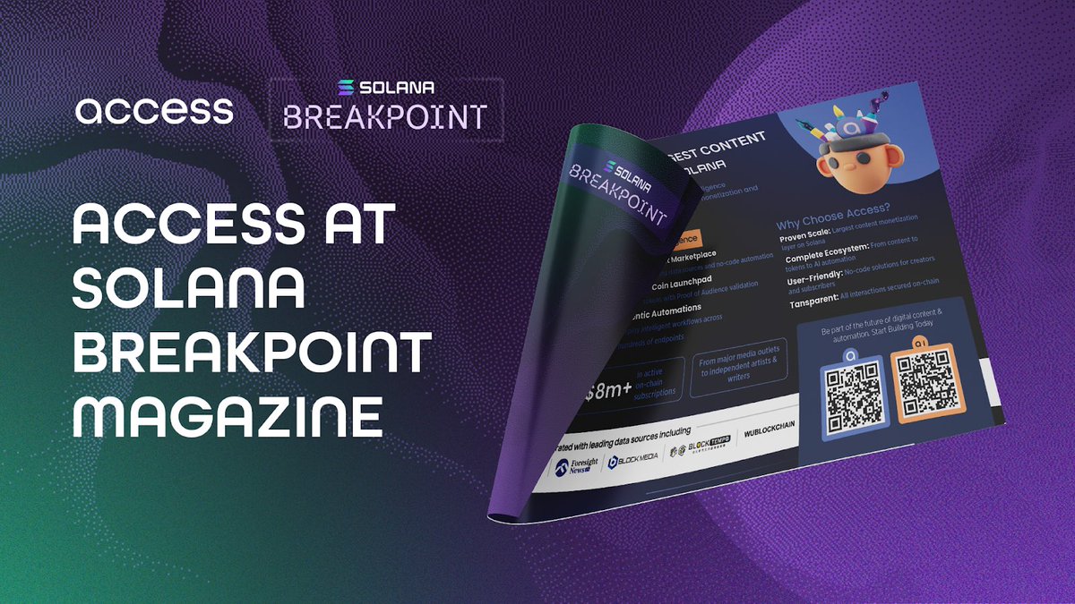 The Access team just returned from a productive week at <a href="/SolanaConf/">Solana Events</a> #Breakpoint, energized by meetings with key partners. 

We are honored to be featured on the first page of the official <a href="/SolanaFloor/">SolanaFloor</a> magazine, distributed to all attendees to showcase what we are building! 📘💙