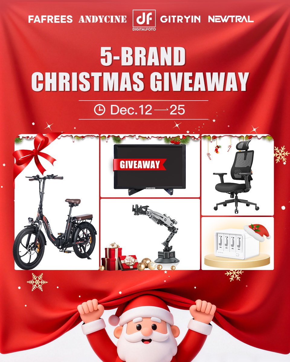 Andycinegear's tweet image. 🎄Christmas Giveaway! ANDYCINE teams up with FAFREES, DF DigitalFoto, GITRYIN &amp;amp; NEWTRAL
👉Giveaway is hosted on Instagram: instagram.com/p/DSKMRcHlCsB/  
Win the ANDYCINE N10 Touchscreen Monitor, an E-BIKE, and more gear! ⏰Dec 12–25
#Andycine #ChristmasGiveaway #Giveaway #CameraGear
