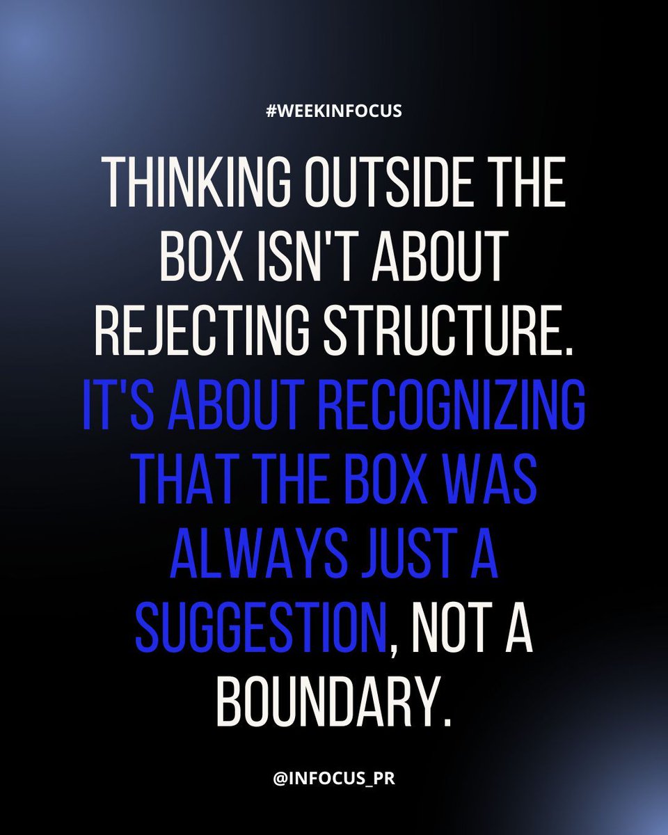 infocus_pr's tweet image. In two decades building campaigns across borders, I've learned that the best solutions don't abandon structure, they sort of challenge it. Creativity isn't chaos or a crazy idea. It's asking better questions. The box exists, as a suggestion. 
#BeinFocus #inFocusPR #WeekinFocus
