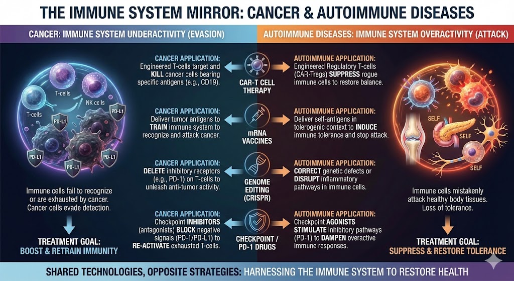 Controlling our immune system like a rheostat is not only helping to treat cancer (dialing it up) but now leading to cures of autoimmune diseases (dialing it down). Mirror images. Shared technologies.
erictopol.substack.com/p/the-exhilira…