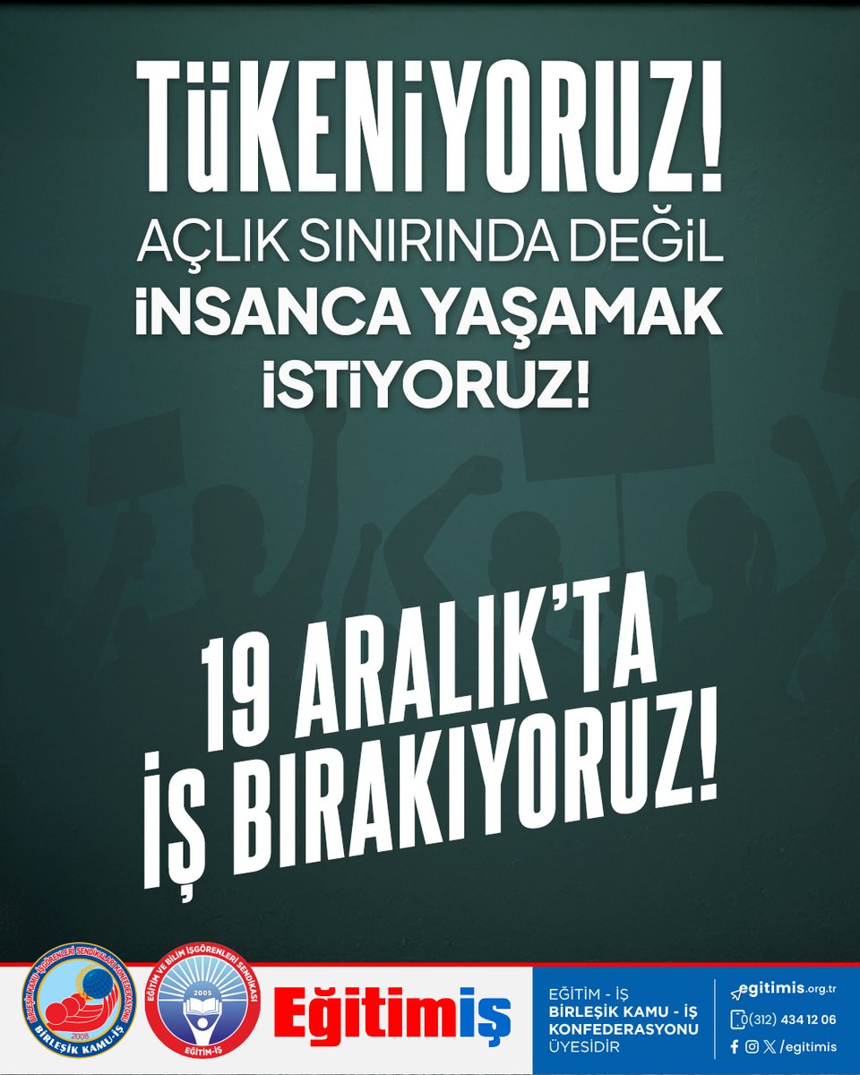Birleşik Kamu-İş'e bağlı sendikalarımızla birlikte, AKP iktidarının emekçiyi yoksullaştıran, sermayeyi koruyan ekonomi politikalarına karşı; insanca yaşam, adil ücret ve hakça paylaşım talebiyle 19 Aralık’ta üretimden gelen gücümüzü kullanıyor, iş bırakıyoruz.

Maaş ve