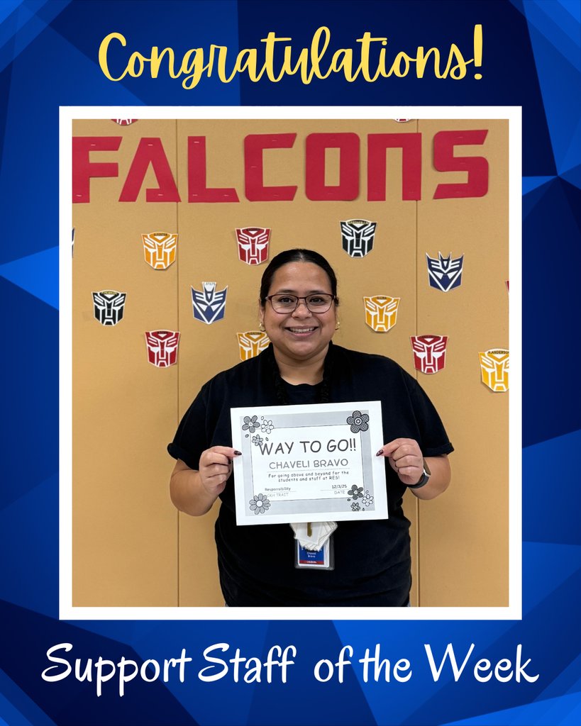 Way to go, Mrs. Bravo! Thank you for always going above and beyond for our students. Your patience, teamwork, and dedication do not go unnoticed. We appreciate you!

#RESFalcons #WeAreRoyal #FalconPride #InvestingInOurTomorrow