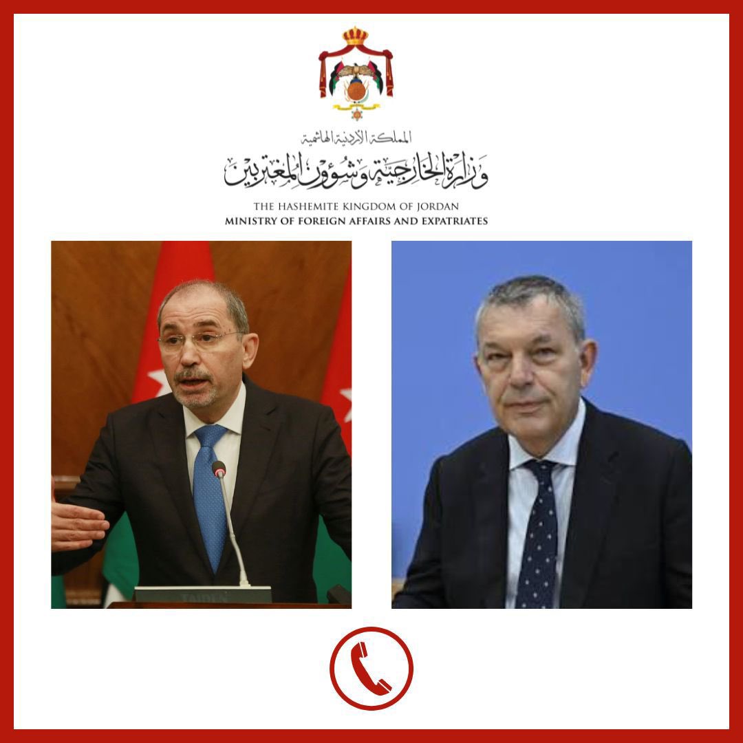 تلقّى نائب رئيس الوزراء ووزير الخارجية وشؤون المغتربين أيمن الصفدي <a href="/AymanHsafadi/">Ayman Safadi</a> اليوم اتصالاً هاتفيًّا من المفوّض العام لوكالة الأمم المتحدة لإغاثة وتشغيل اللاجئين الفلسطينيين (الأنروا) فيليب لازاريني <a href="/UNLazzarini/">Philippe Lazzarini</a>.

وأكّد الصفدي الدور الإنساني الكبير الذي تقوم به وكالة الأمم