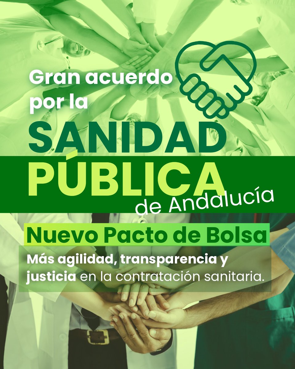 ¡Un avance muy esperado!

Hemos alcanzado un acuerdo, por unanimidad, con los sindicatos SATSE, SMA-F, CSIF, CCOO y UGT para un nuevo Pacto de Bolsa que permita una contratación de personal sanitario más ágil y transparente.

#Andalucía sigue fortaleciendo la Sanidad Pública.