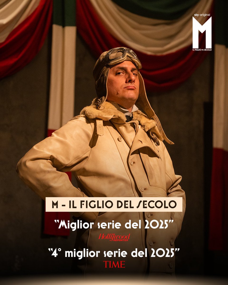 SkyItalia's tweet photo. Miglior serie del 2025 secondo l’Hollywood Reporter e quarta miglior serie del 2025 per il TIME 🌟
#MIlFigliodelSecolo la serie #SkyOriginal con #LucaMarinelli diretta da #JoeWright e tratta dal romanzo di Antonio Scurati è disponibile su Sky. https://t.co/cseX5xbTjG