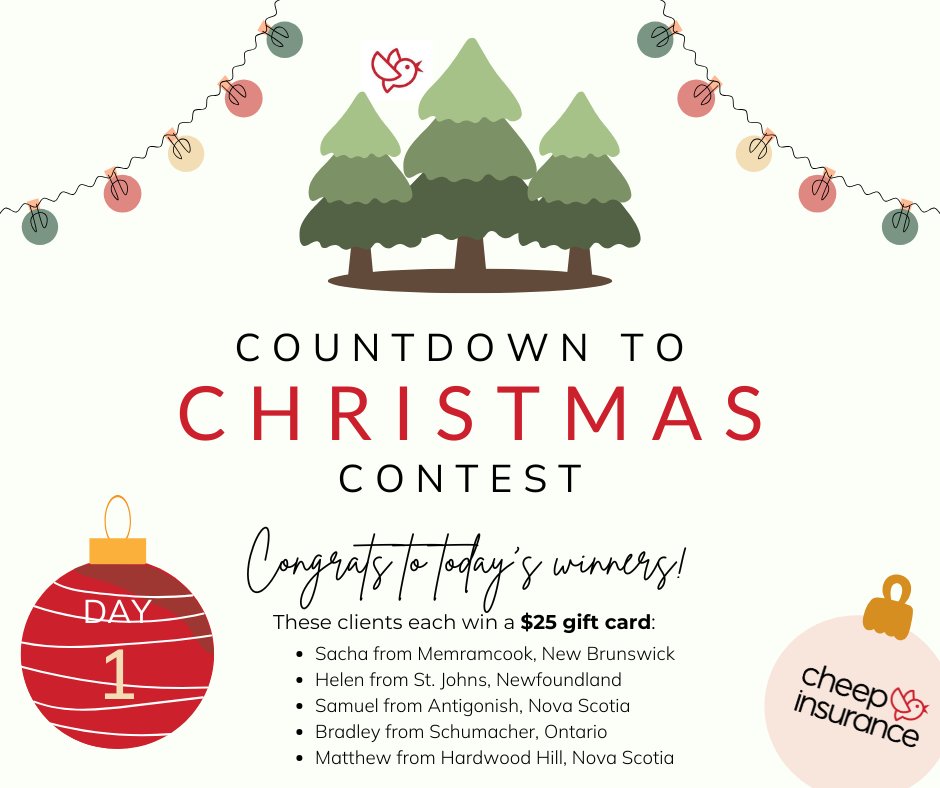 CheepInsurance's tweet photo. 🎄 It’s that time of year again!

Our Annual Christmas Countdown Gift Card Giveaway is officially underway.

🎁 Day 1 winners are on the image ⬇️
✔️ All clients are automatically entered
📆 New winners daily (M-F this week)
🎅 Prizes get bigger as Christmas gets closer https://t.co/MzWRy0pqt9