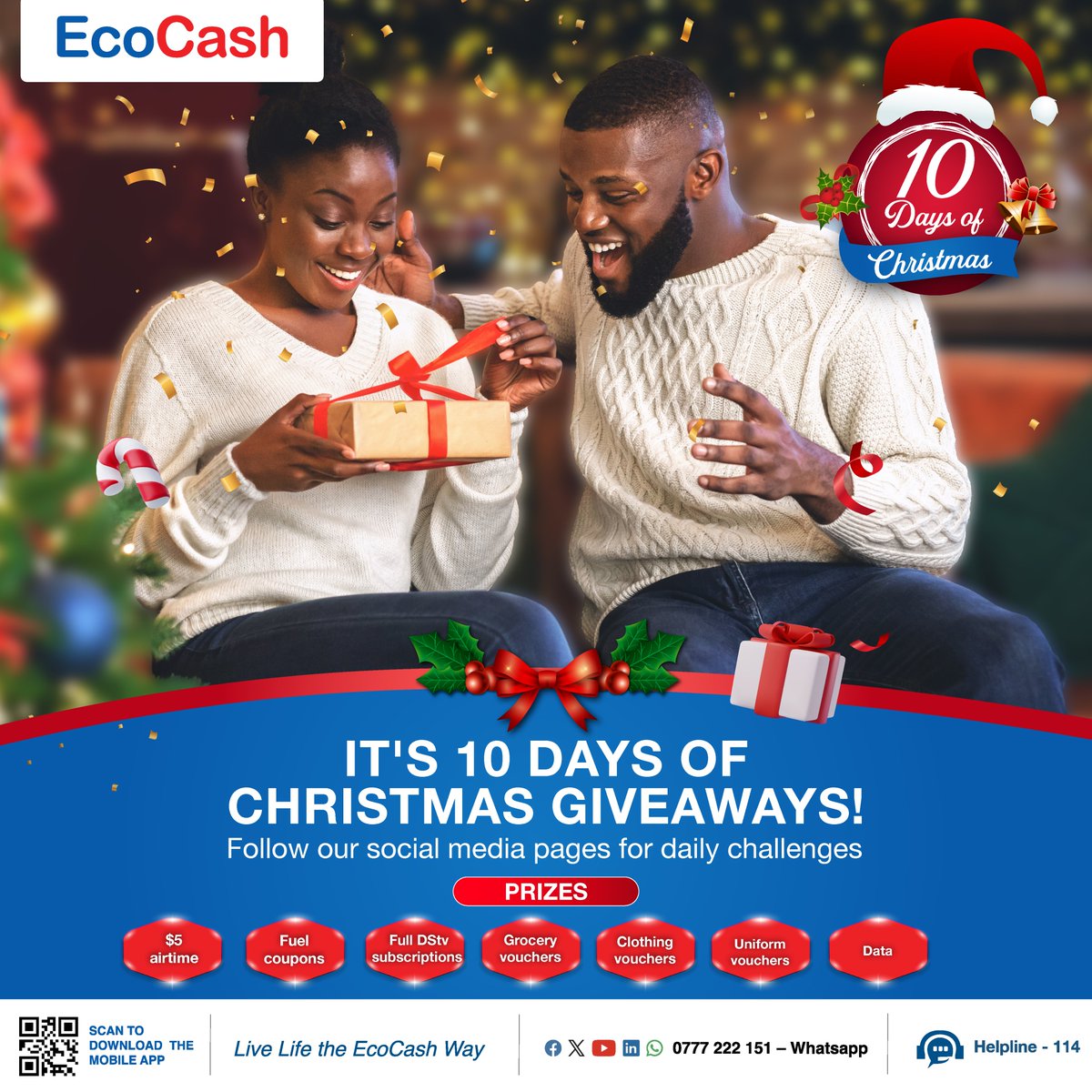 EcoCashZW's tweet image. EcoCash customers will celebrate Christmas for 10 days🔥 Invite 2 friends to follow our page and Christmas lunch could be on us 💃💃💃

#10daysofchristmas #thatecocashfeeling