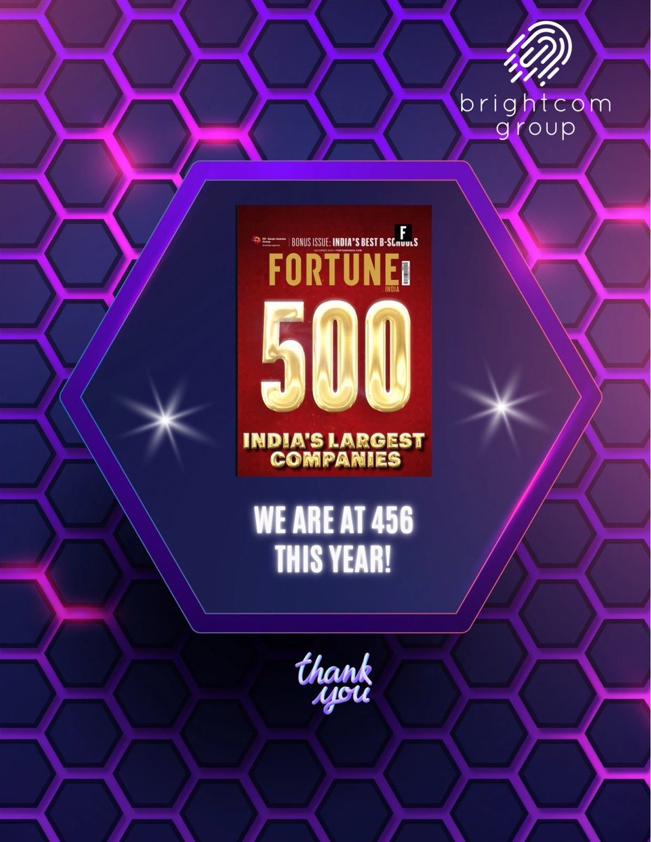 Fortune 500 India: We’re at 456. #brightcomgroup #brightcom #bcg #brightcominvestors #investors #shareholders