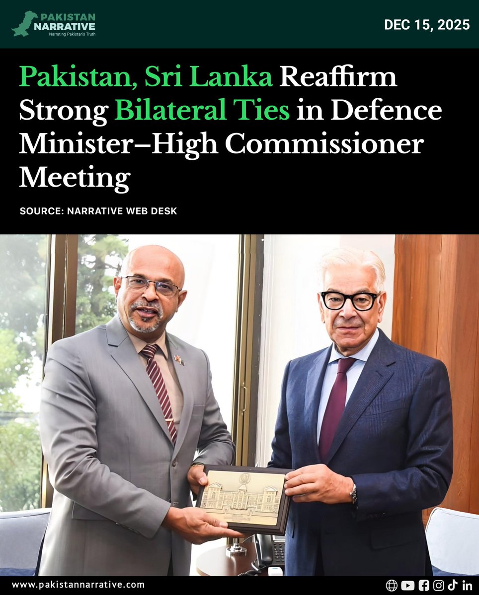 Defence Minister Khawaja Muhammad Asif met the Sri Lankan High Commissioner and underscored the deep-rooted friendship between Pakistan and Sri Lanka. 

He described Sri Lanka as a key regional partner contributing to regional and global peace, while reaffirming Pakistan’s
