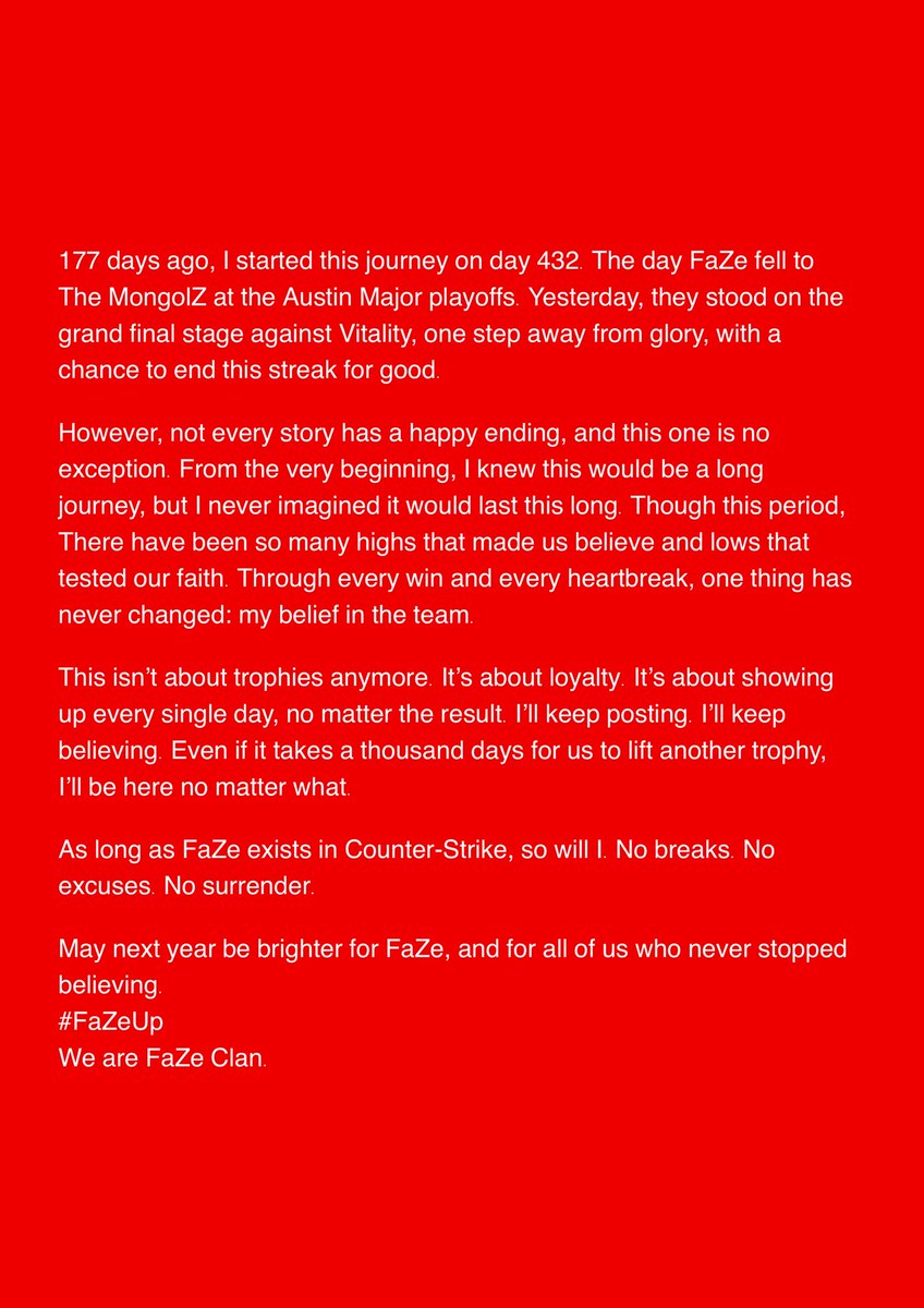 Days since FaZe CS won a trophy tweet media