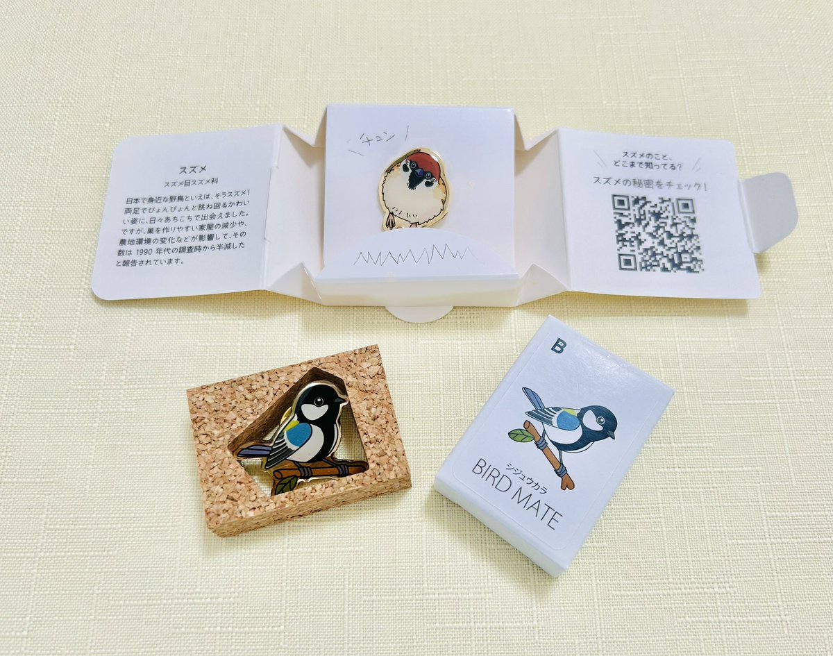 シジュウカラとスズメのピンバッジで、日本野鳥の会の自然保護活動をご