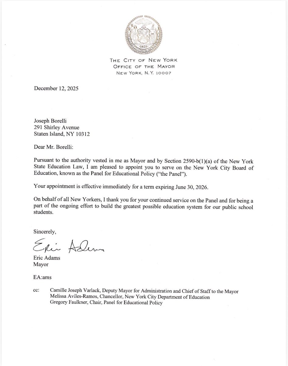 JoeBorelliNYC's tweet image. Pleased to announce I have been appointed to serve on the NYC School Board (Panel for Edicational Policy) &amp;amp; the NYC Board of Education Retirement System. 

Glad to be a part of managing the largest school district in the US, with nearly 1m students, 150k employees, 1,800 schools,…
