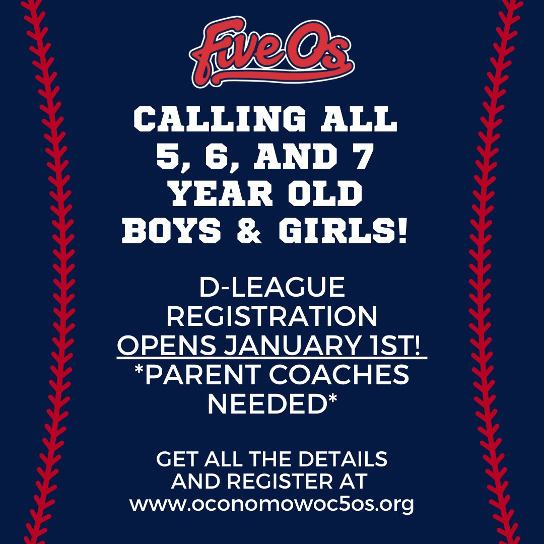 Starting to think about what 2026 has in store?! 🤔
We're thinking warm thoughts of summer ball and our Developmental League! ⚾️🥎🔅😎

🗓🖊 Registration opens January 1st.
Find out more and register here: oconomowoc5os.org/Default.aspx?t…

#OconomowocAreaBaseballClub #developmentalleague