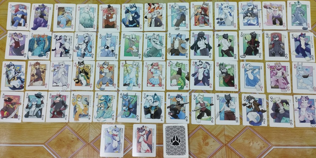 Hydrophic1's tweet image. FURUM 2025 name card collection~ 
And a special poker deck received from a furry!!