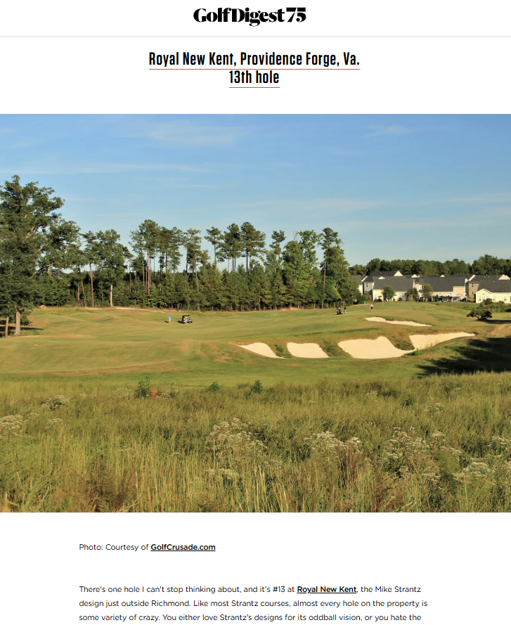 GolfCrusade's tweet photo. Thanks to @GolfDigest editor @S_HennesseyGD for featuring @RoyalNewKent_GC along with our photo from the OG #IronMaverick! Always nice to be in the Digest! https://t.co/yfy6Dbd0IT