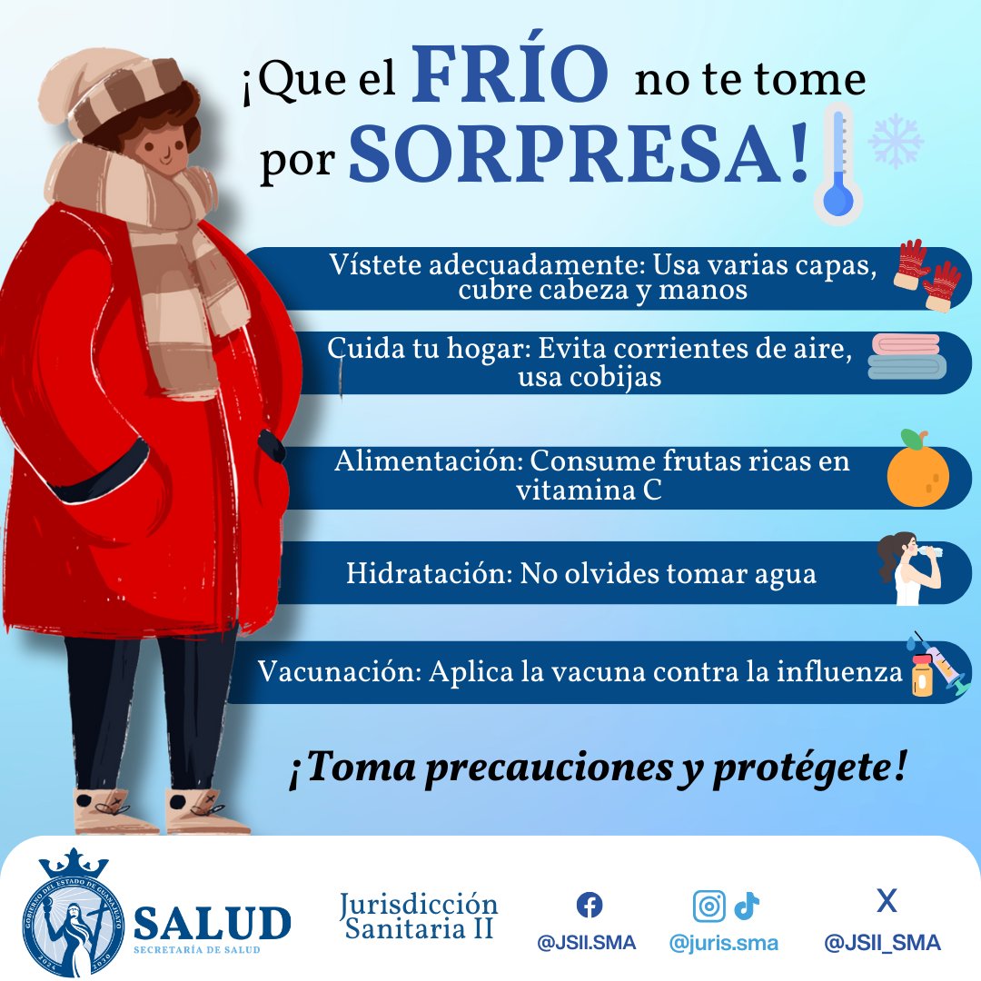 JSII_SMA's tweet image. Si ya sacaste la cobija de tigre, también saca las precauciones. Cuida tu salud. 🐯❄️

#SaludDeLaGente #JSII @saludgobgente